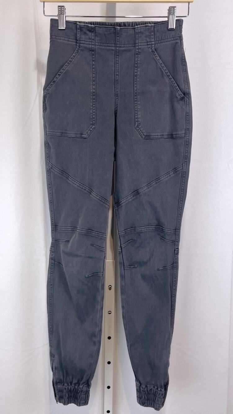 SPANX Stretch Twill Cargo Jogger Pants Pull On Zip Ankle Utility Gray XS 20319R